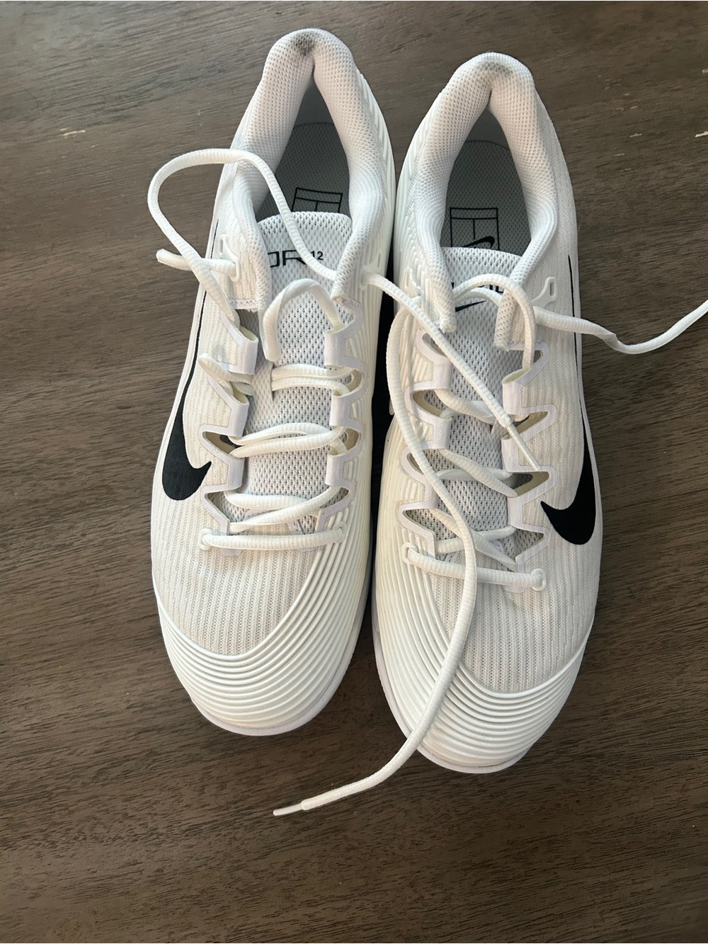 Nike Vapor 12 Men’s White Hard Court Tennis Shoes with Black Swoosh